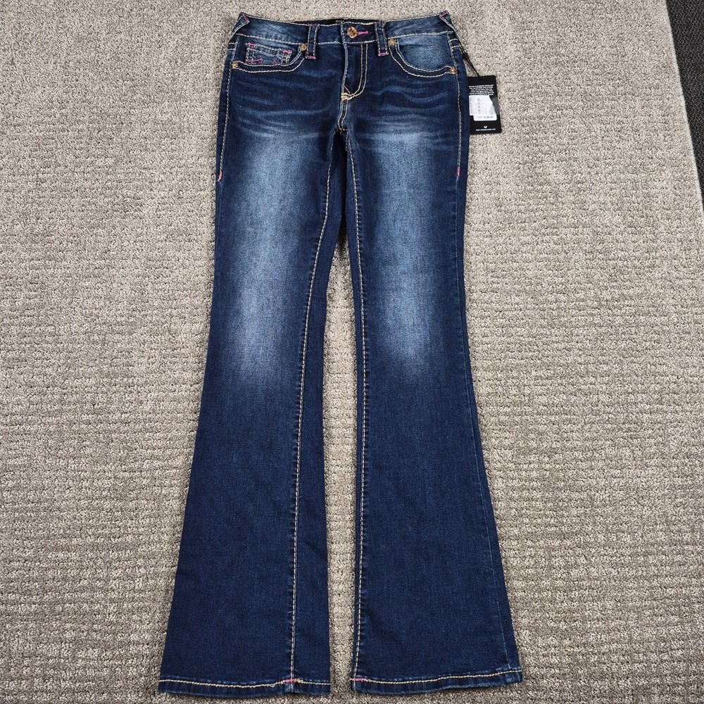 True Religion Jeans Womens 27 Blue Becca Big T Mid Rise Bootcut Dark Wash New